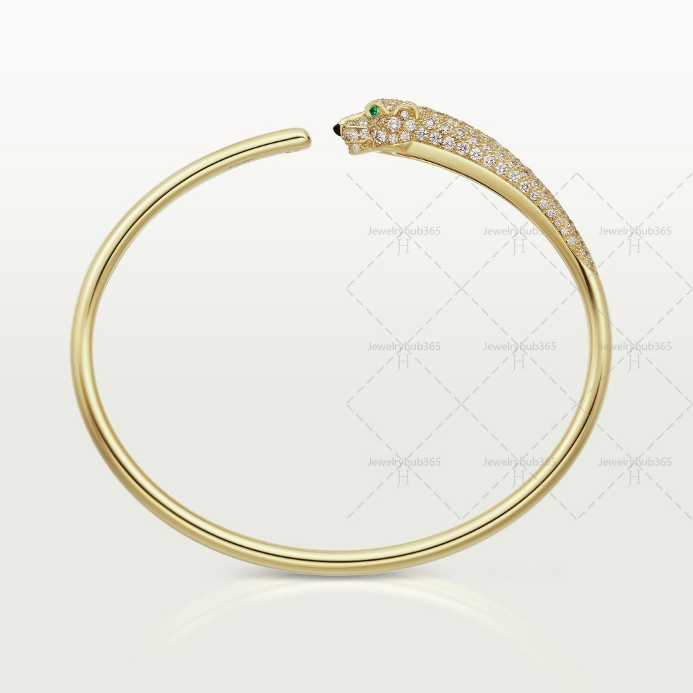 PANTHERE DE paved at head bracelet Diamond Onyx Emerald Yellow gold