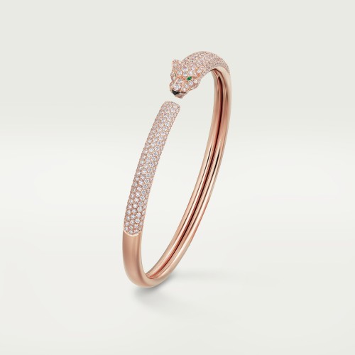 PANTHERE DE paved at head-tail bracelet Diamond Onyx Emerald Rose gold