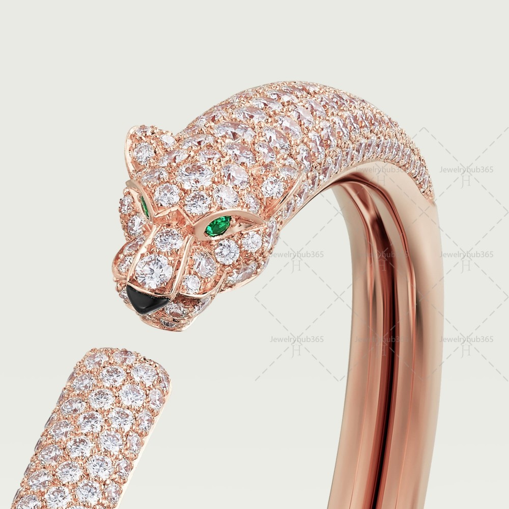 PANTHERE DE paved at head-tail bracelet Diamond Onyx Emerald Rose gold