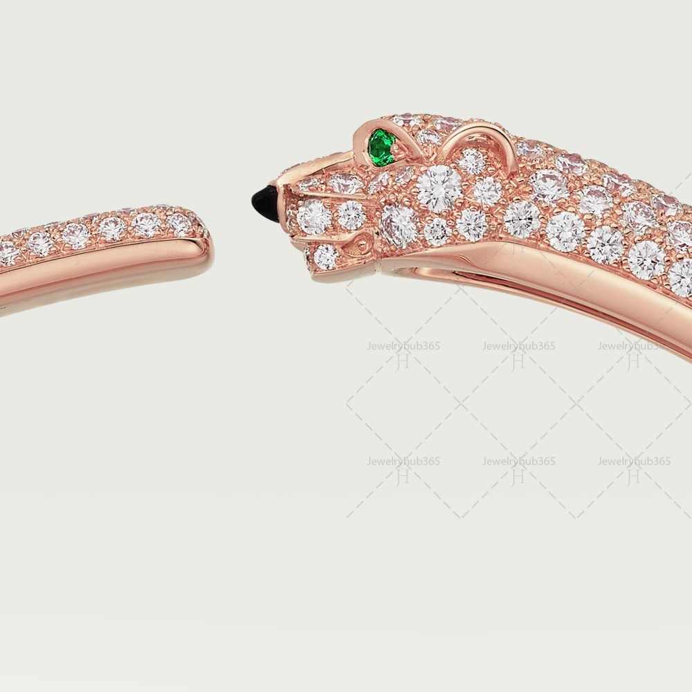 PANTHERE DE paved at head-tail bracelet Diamond Onyx Emerald Rose gold