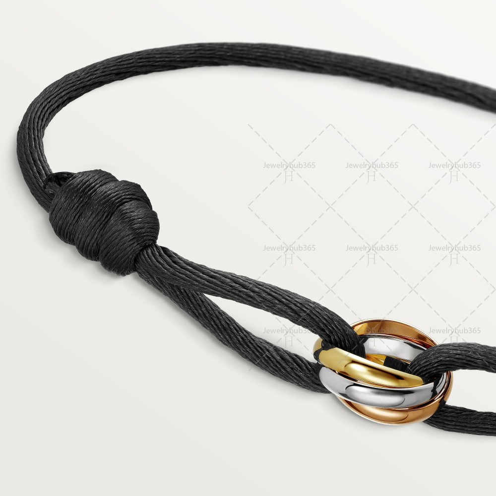 TRINITY Black cord bracelet small model Yellow/White/Rose gold