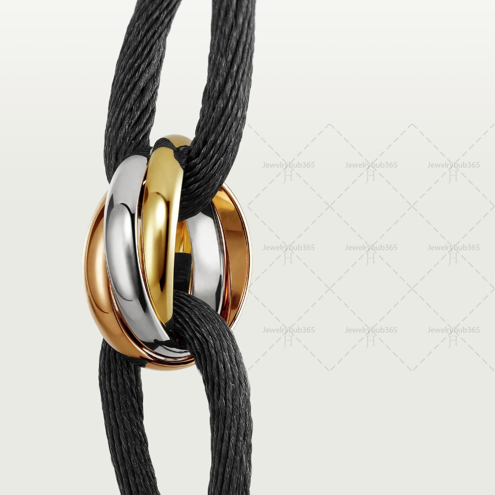 TRINITY Black cord bracelet small model Yellow/White/Rose gold