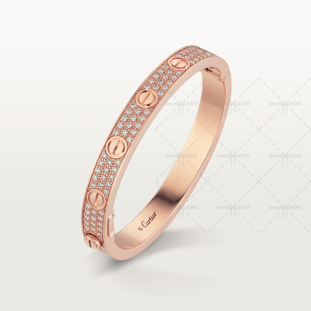 LOVE diamond-paved W6.7mm bracelet 216-Diamond Rose gold