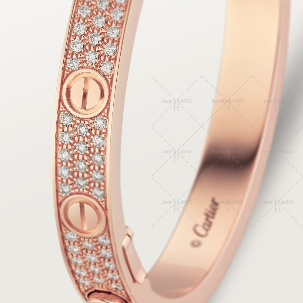 LOVE diamond-paved W6.7mm bracelet 216-Diamond Rose gold