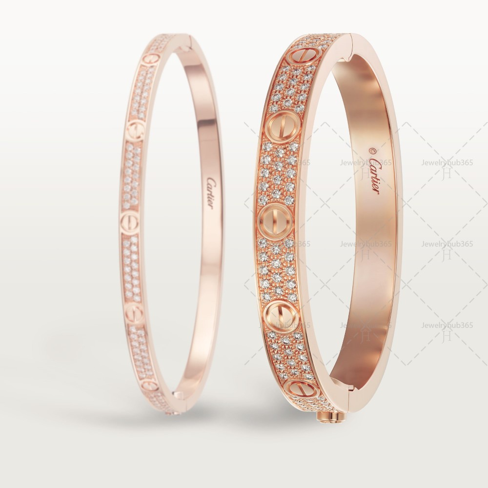 LOVE diamond-paved W6.7mm bracelet 216-Diamond Rose gold