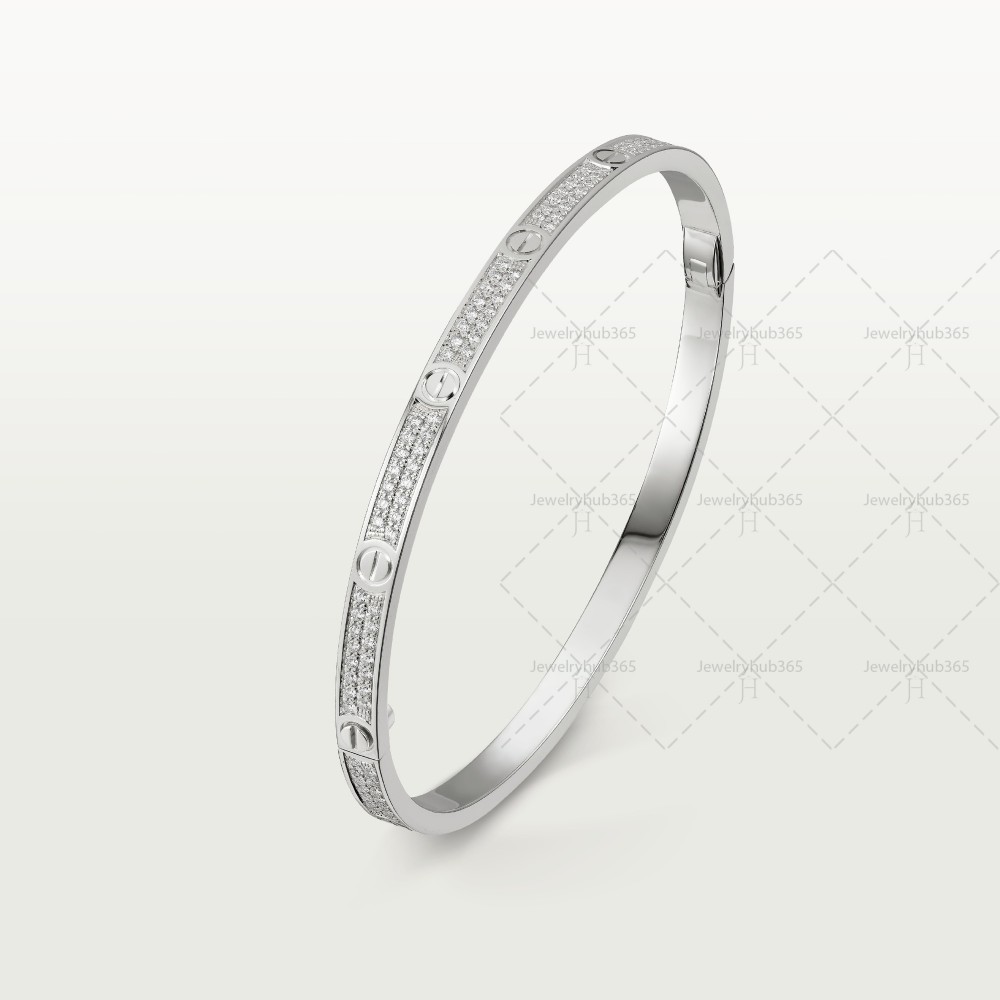 LOVE diamond-paved W3.65mm bracelet small model 177-Diamond White gold