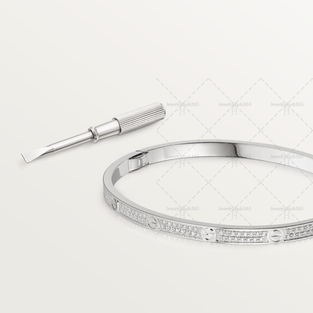 LOVE diamond-paved W3.65mm bracelet small model 177-Diamond White gold