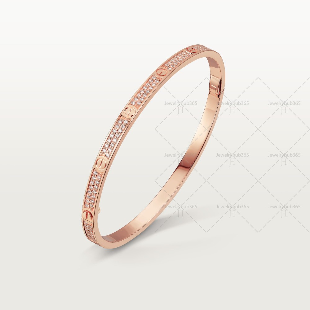 LOVE diamond-paved W3.65mm bracelet small model 177-Diamond Rose gold