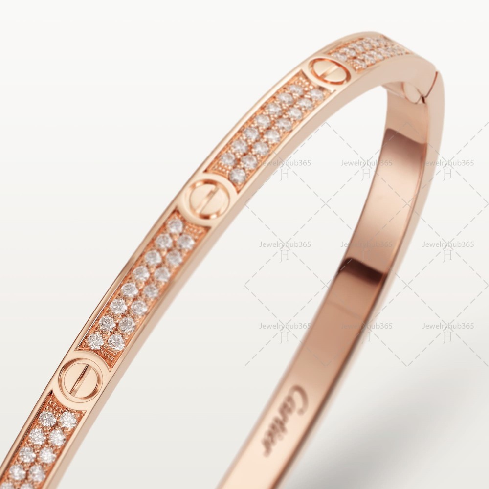 LOVE diamond-paved W3.65mm bracelet small model 177-Diamond Rose gold