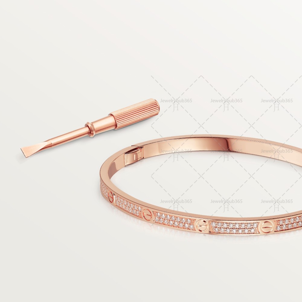 LOVE diamond-paved W3.65mm bracelet small model 177-Diamond Rose gold