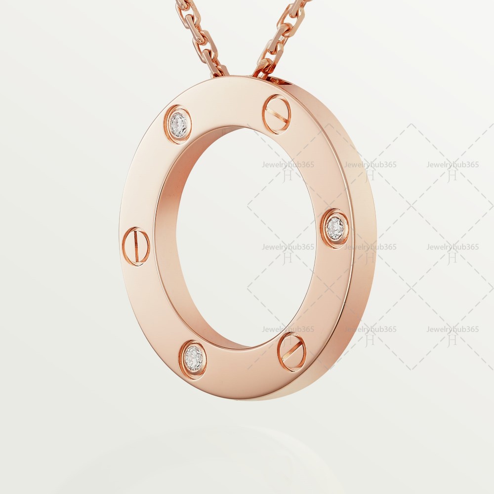 LOVE L420mm necklace 3-Diamond Rose gold