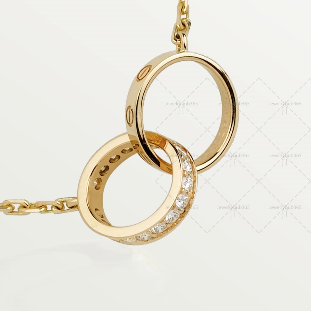 LOVE 2 rings, L420mm D7.6mm necklace 18-Diamond Yellow gold