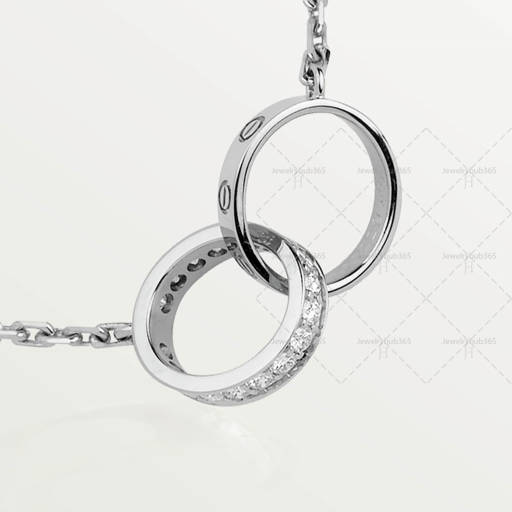 LOVE 2 rings, L420mm D7.6mm necklace 18-Diamond White gold