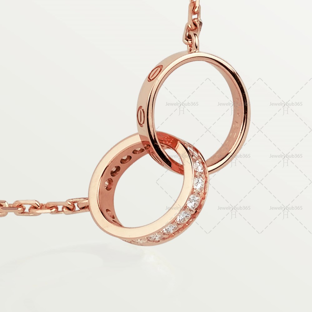 LOVE 2 rings, L420mm D7.6mm necklace 18-Diamond Rose gold