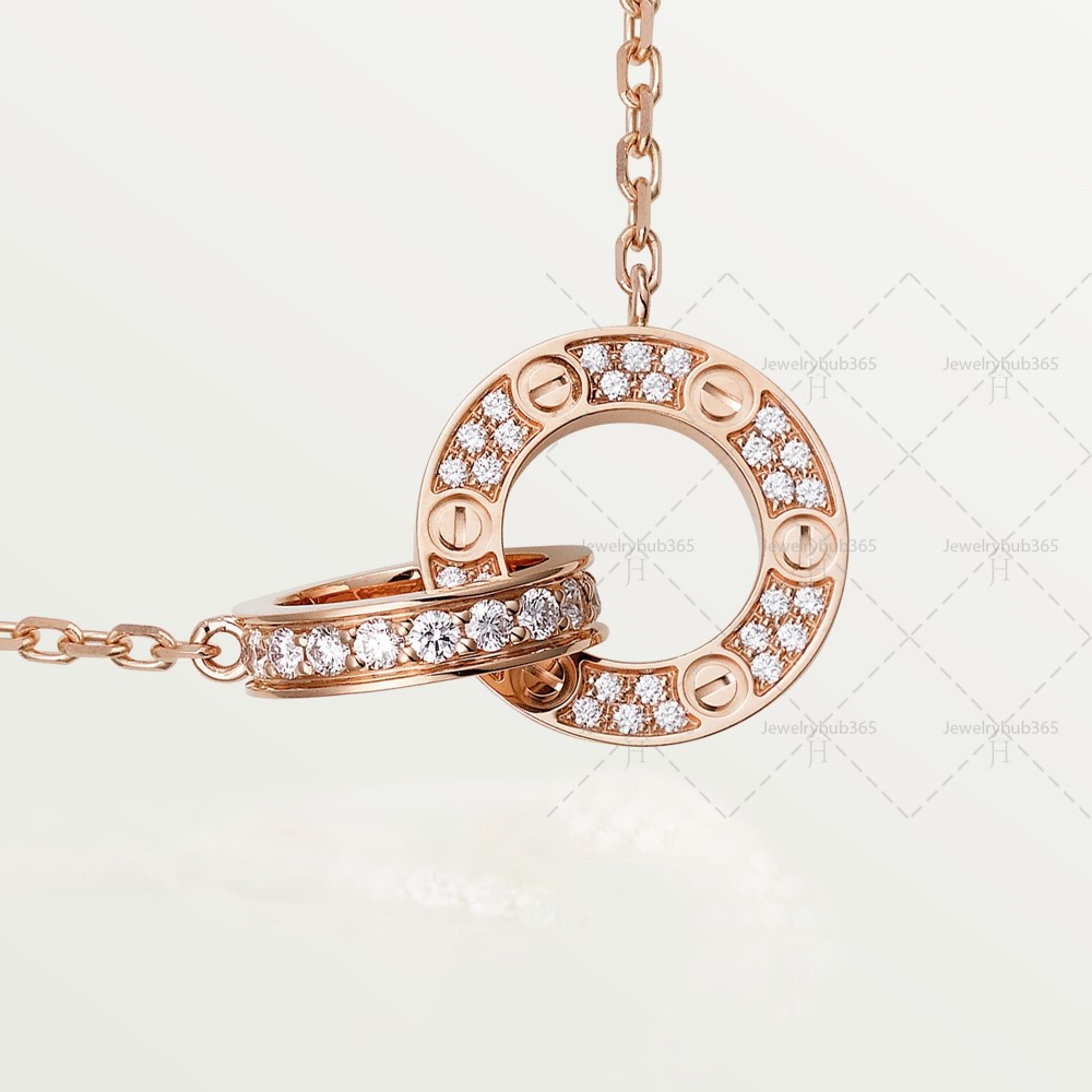 LOVE 2 rings, L410mm D7.6mm necklace 48-Diamond Rose gold