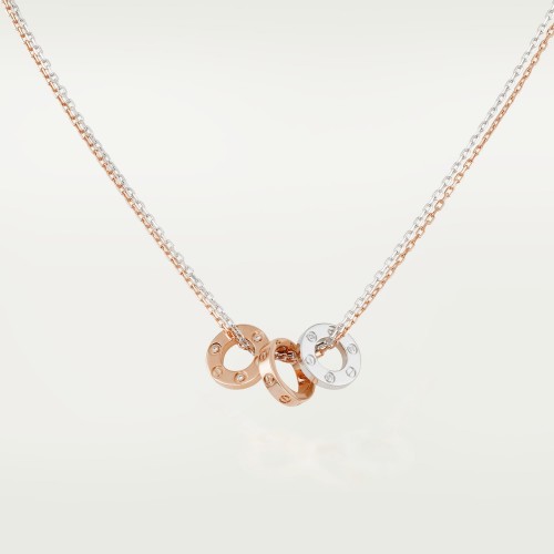 LOVE 3 rings, L370mm D5.6mm necklace 6-Diamond Yellow/White/Rose gold