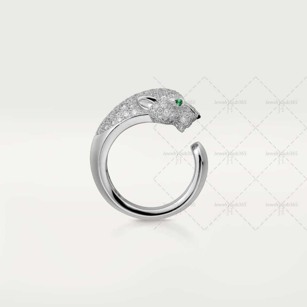 PANTHERE DE W11.05mm ring 137-Diamond Emerald Onyx White gold