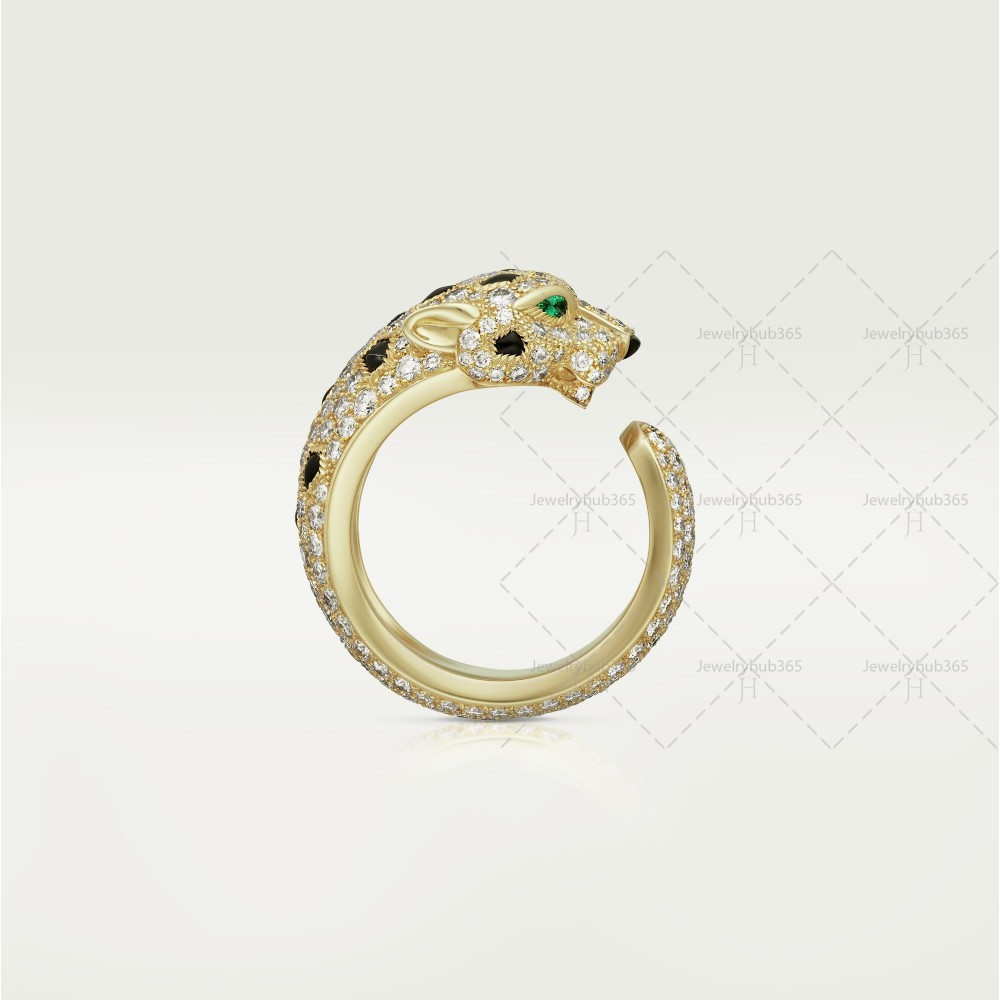 PANTHERE DE W11.05mm ring 242-Diamond Emerald Onyx Yellow gold