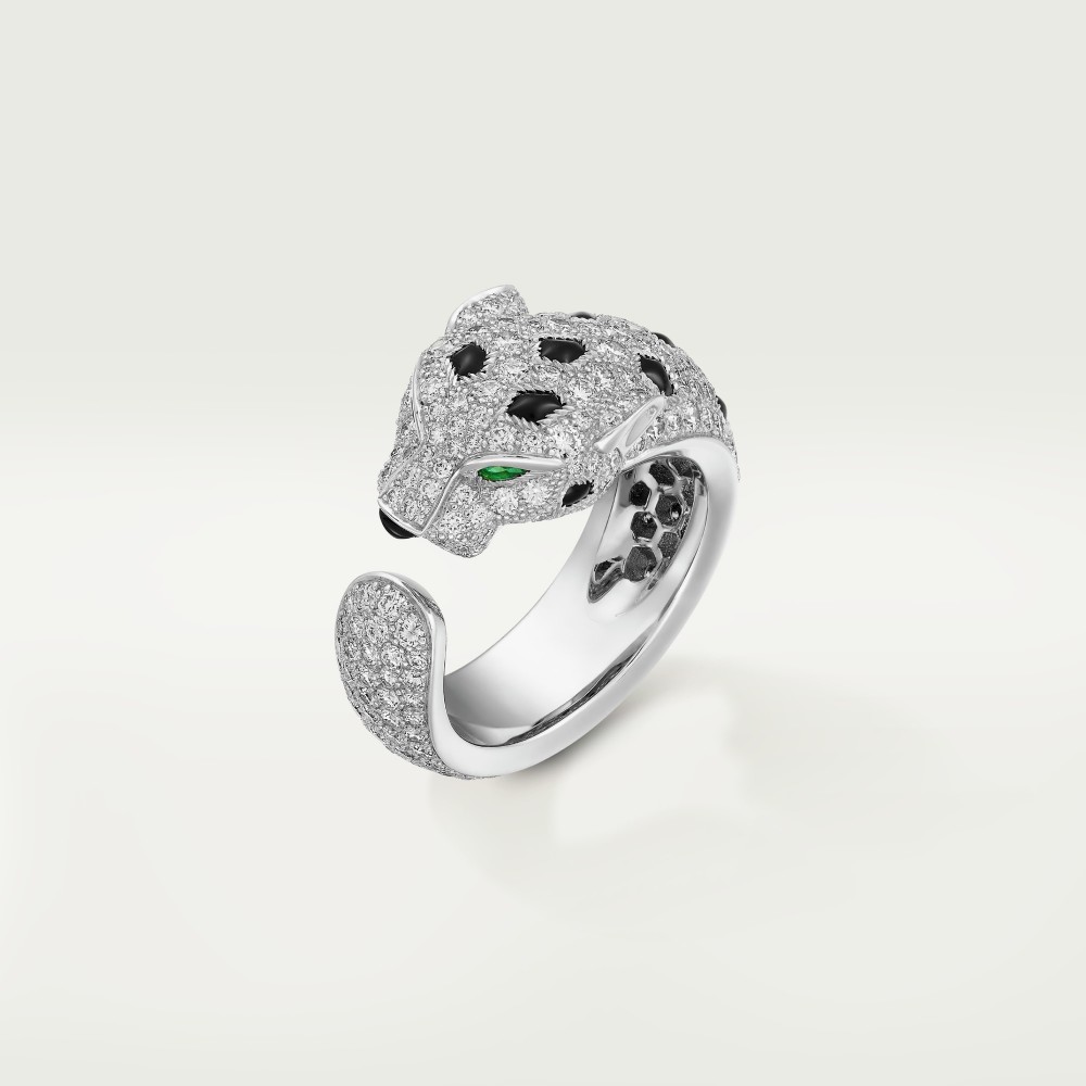 PANTHERE DE W11.05mm ring 242-Diamond Emerald Onyx White gold