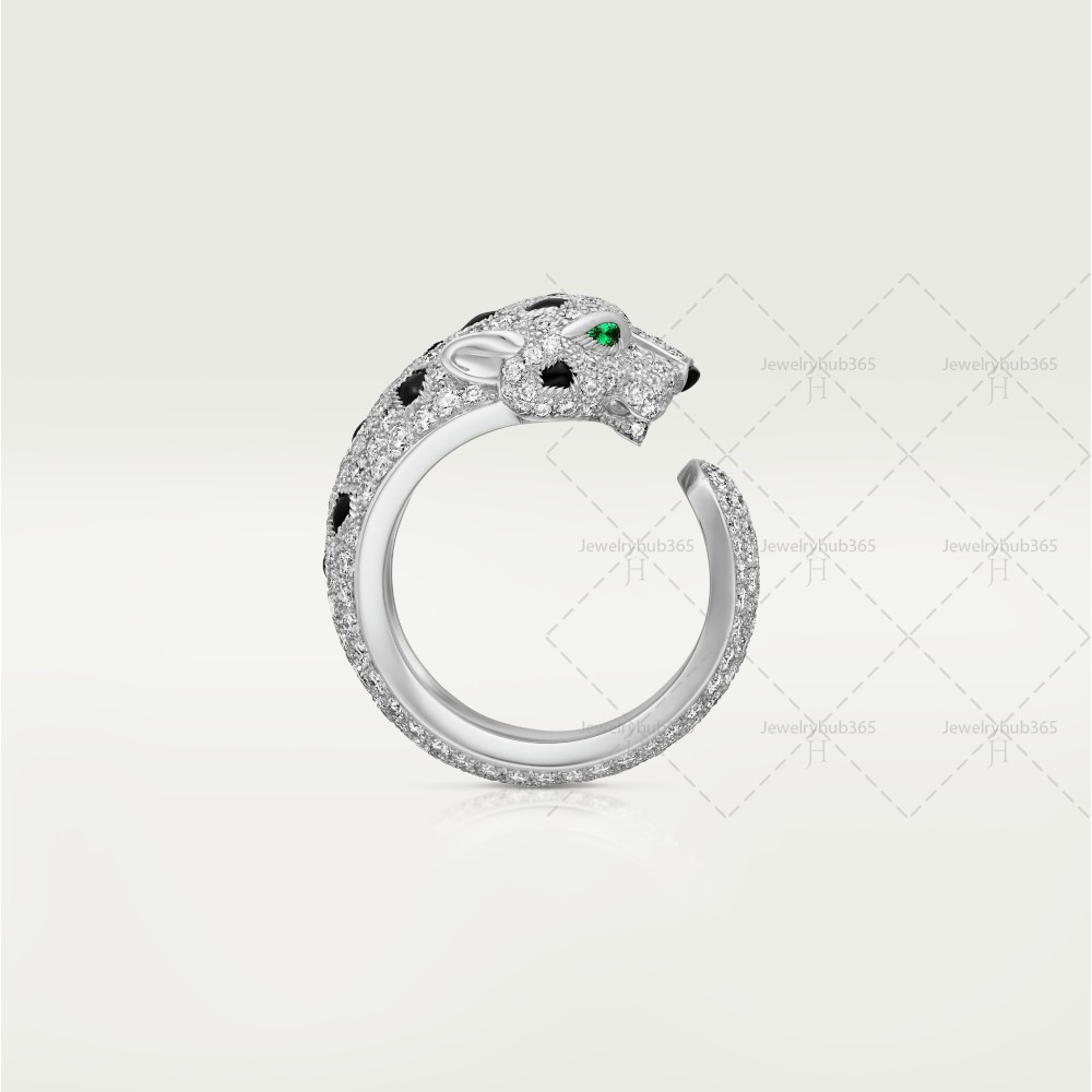 PANTHERE DE W11.05mm ring 242-Diamond Emerald Onyx White gold