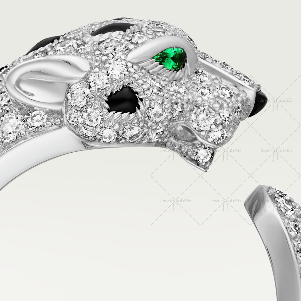 PANTHERE DE W11.05mm ring 242-Diamond Emerald Onyx White gold