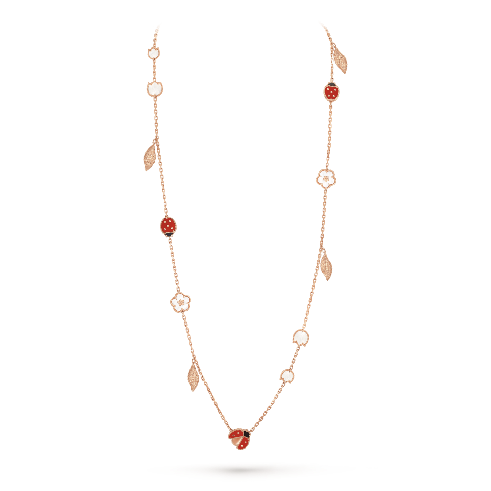 Lucky Spring necklace 15 motifs Carnelian Mother-of-pearl Onyx Rose gold