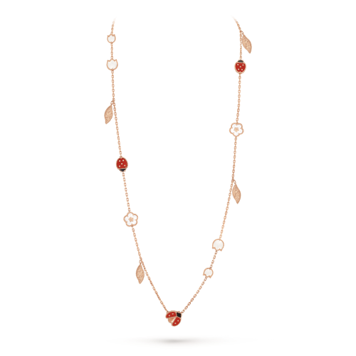 Lucky Spring necklace 15 motifs Carnelian Mother-of-pearl Onyx Rose gold