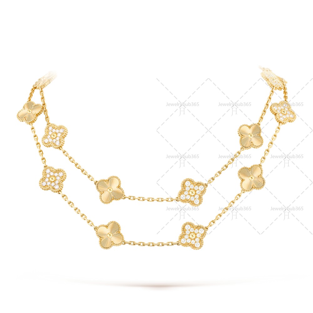 Vintage Alhambra long necklace 20 motifs Diamond Yellow gold