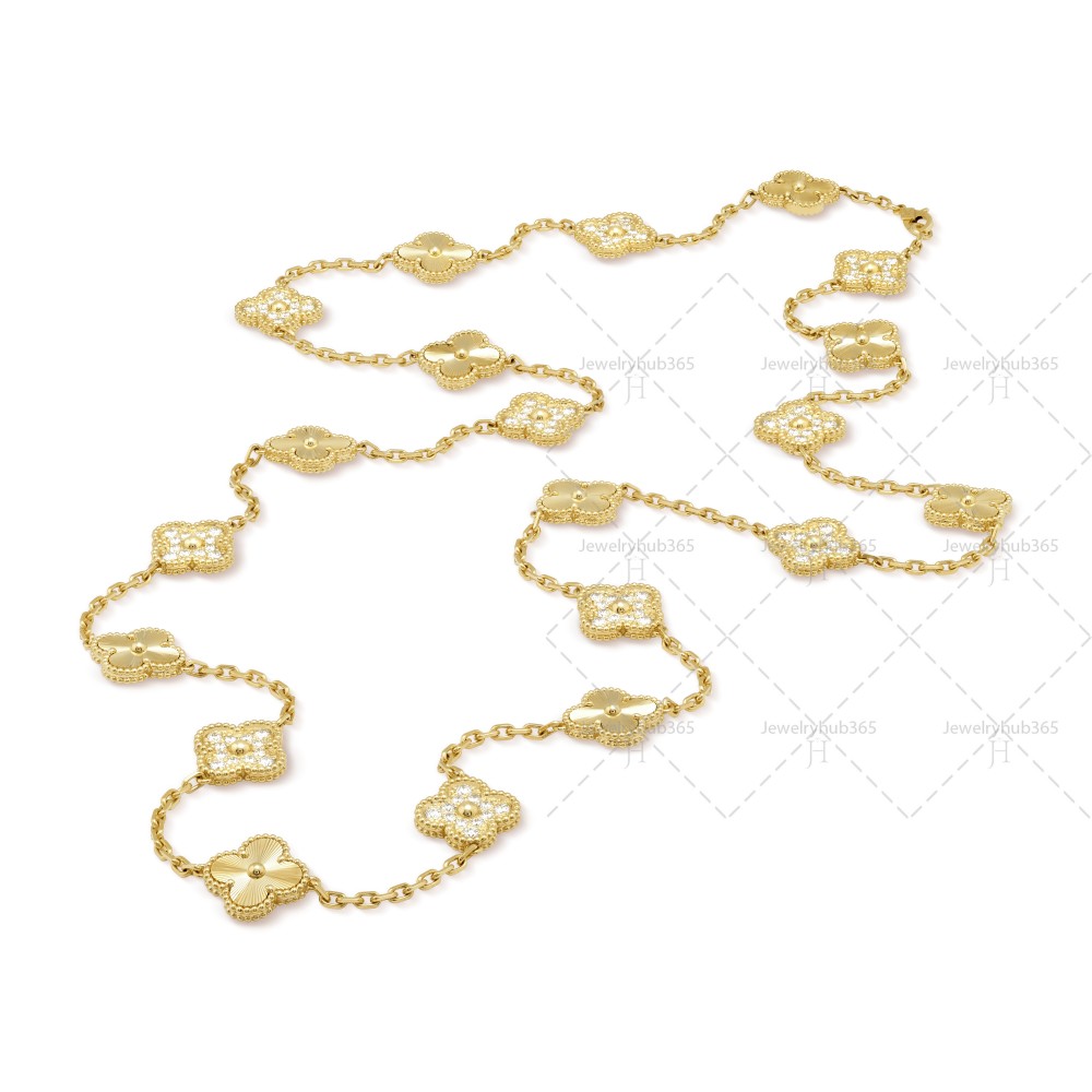 Vintage Alhambra long necklace 20 motifs Diamond Yellow gold