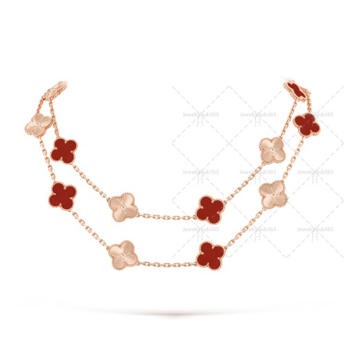 Vintage Alhambra long necklace 20 motifs Carnelian Rose gold