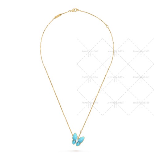 Two Butterfly pendant  2-Diamond Turquoise Yellow gold