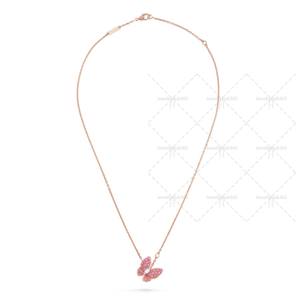 Two Butterfly pendant  2-Diamond Sapphire Rose gold