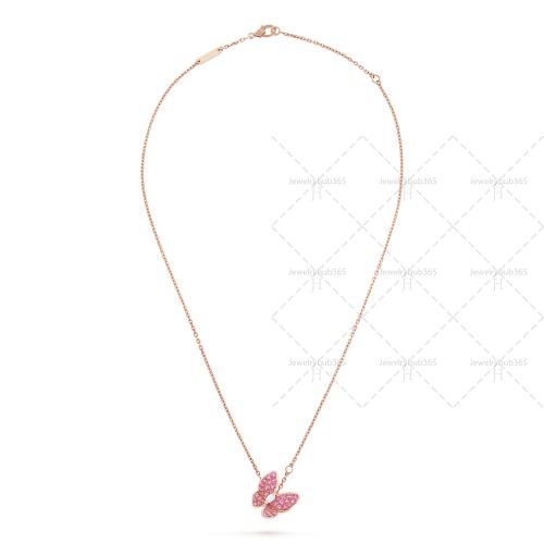 Two Butterfly pendant  2-Diamond Sapphire Rose gold