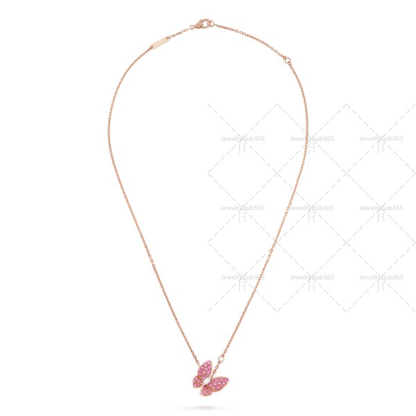 Two Butterfly pendant  2-Diamond Sapphire Rose gold