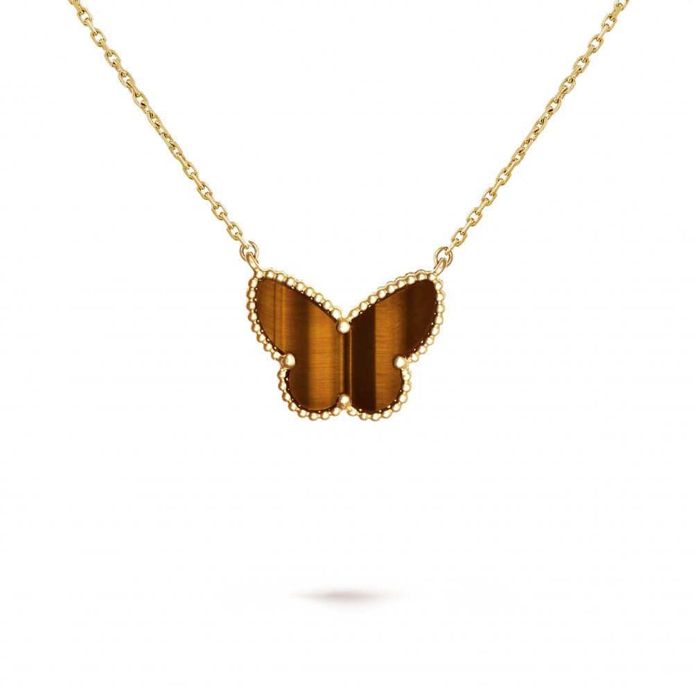 Lucky Alhambra butterfly pendant Tiger eye Yellow gold