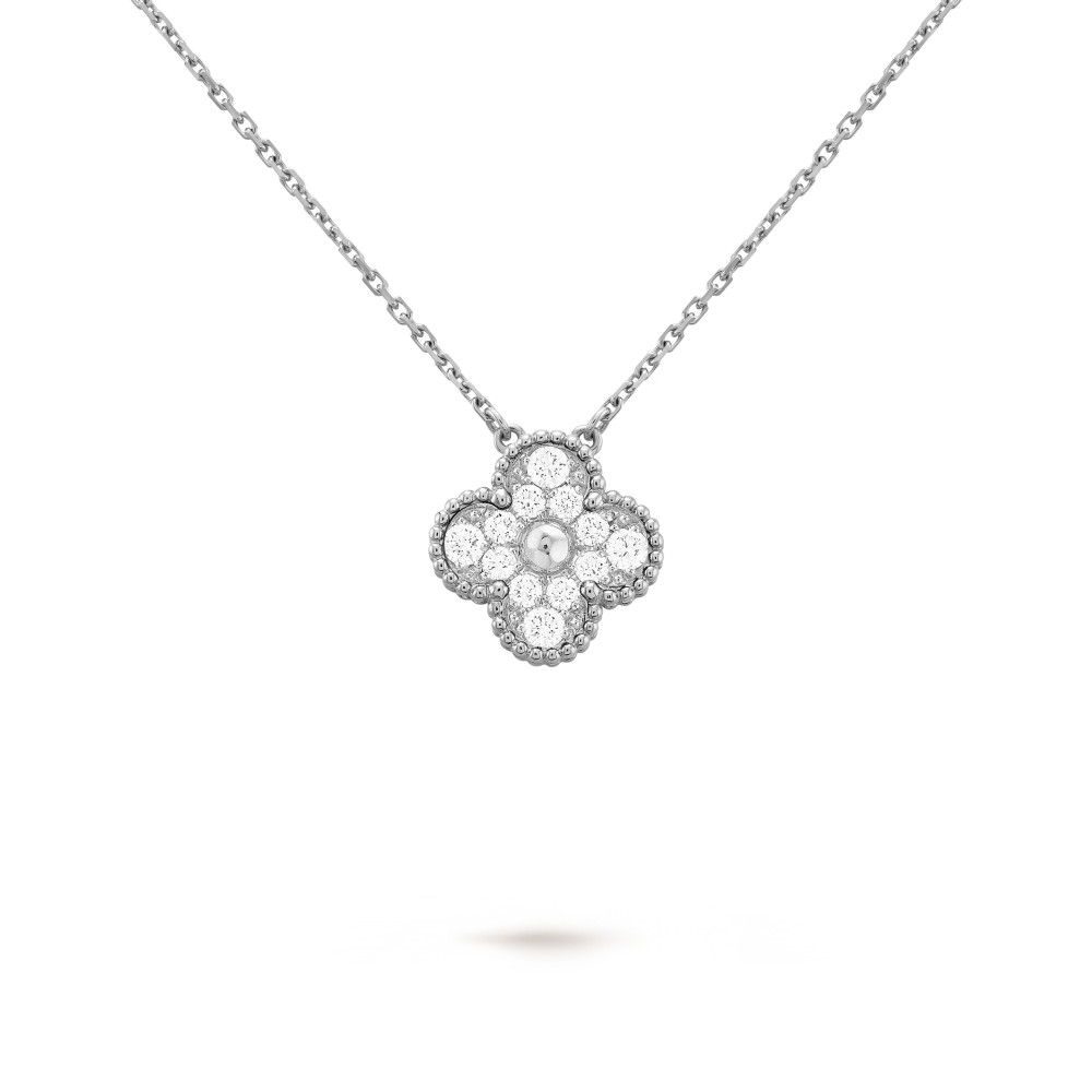 Vintage Alhambra pendant White gold One flower with Diamonds