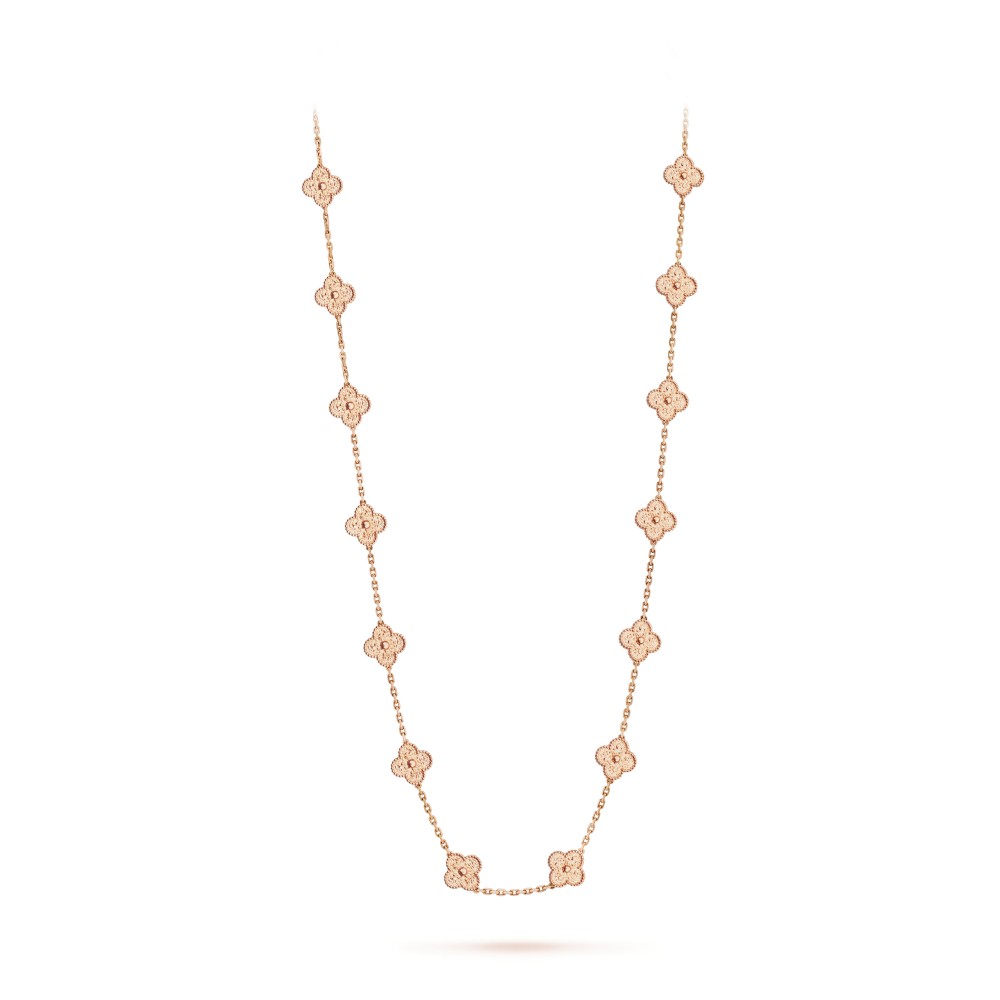 Vintage Alhambra long necklace 20 motifs Rose gold