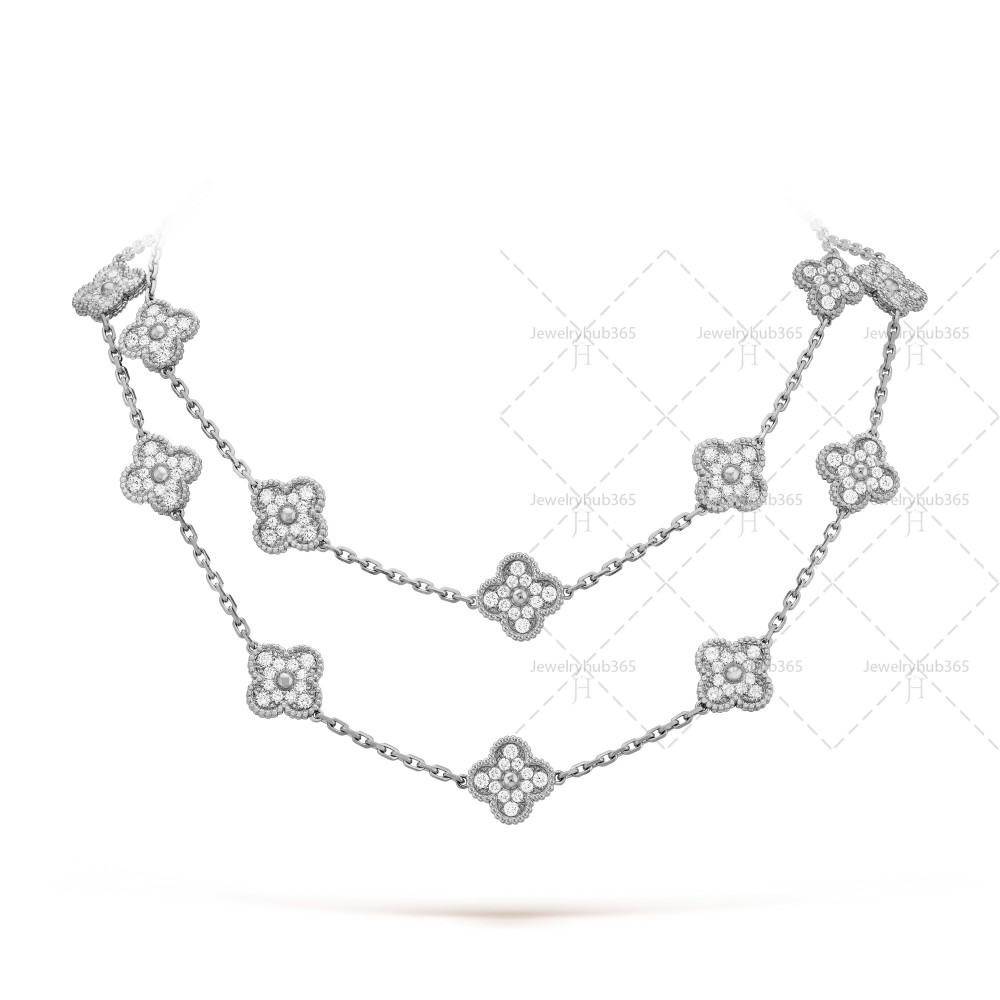 Vintage Alhambra long necklace 20 motifs Diamond White gold