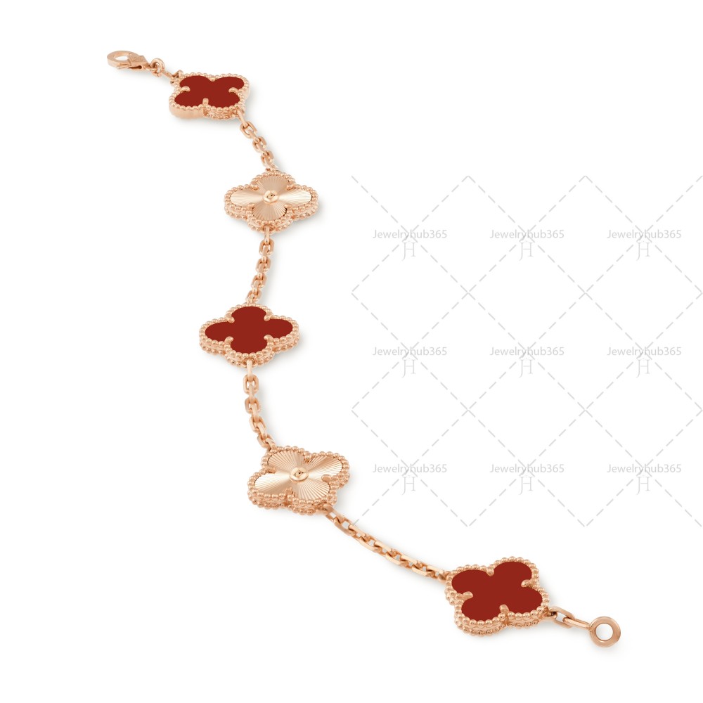 Vintage Alhambra bracelet 5 motifs Carnelian Rose gold