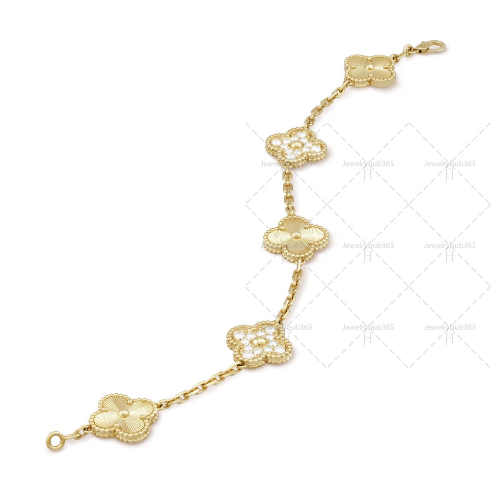 Vintage Alhambra bracelet 5 motifs 24-Diamond Yellow gold