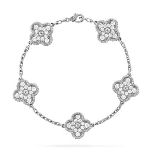 Vintage Alhambra bracelet 5 motifs 60-Diamond White gold