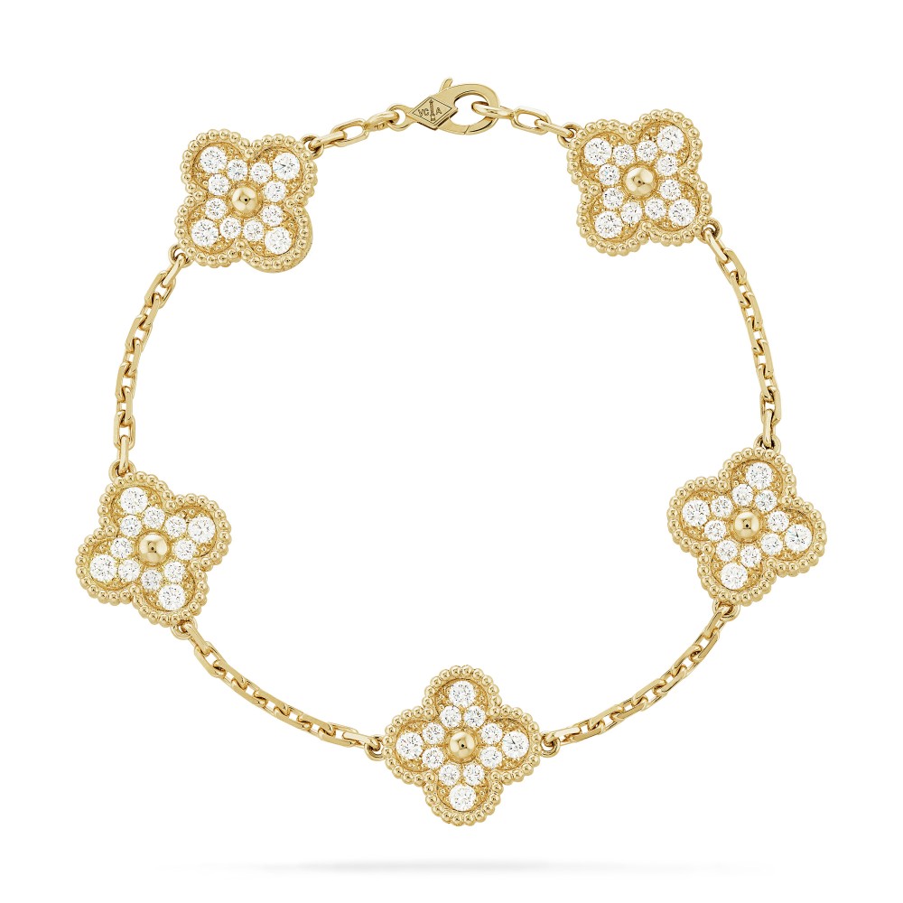 Vintage Alhambra bracelet 5 motifs 60-Diamond Yellow gold