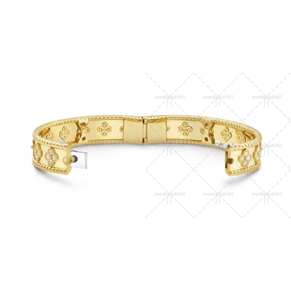 Perlée clovers 16cm bracelet small model  72-Diamond Yellow gold