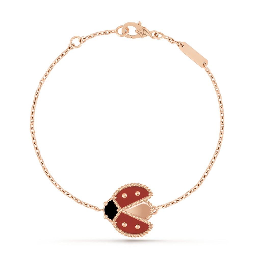 Lucky Spring open wings ladybug bracelet  Carnelian Onyx Rose gold