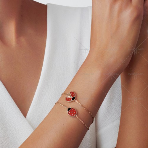 Lucky Spring open wings ladybug bracelet  Carnelian Onyx Rose gold