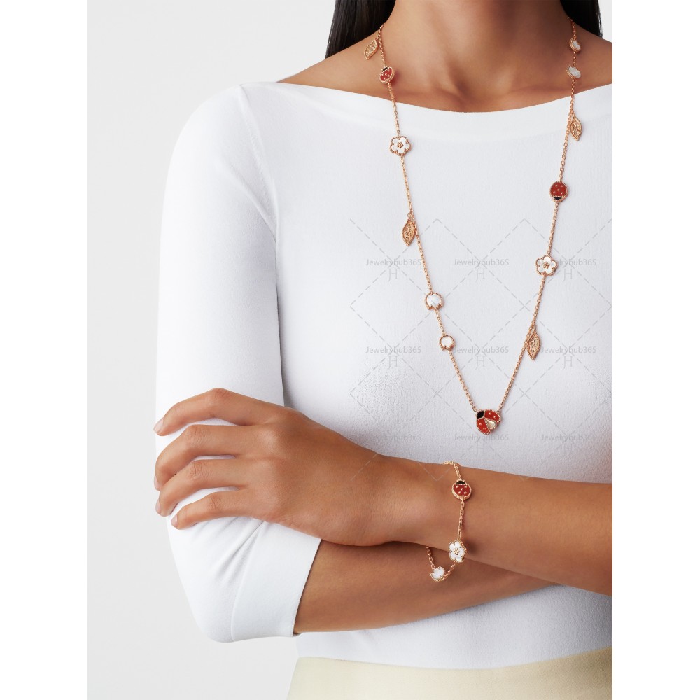 Lucky Spring necklace 15 motifs Carnelian Mother-of-pearl Onyx Rose gold