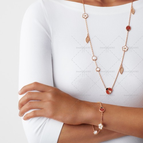 Lucky Spring necklace 15 motifs Carnelian Mother-of-pearl Onyx Rose gold