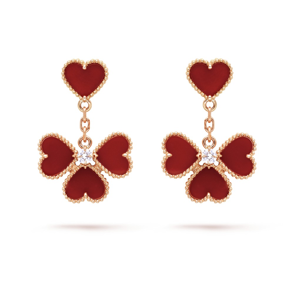 Sweet Alhambra effeuillage earrings Diamond Carnelian Rose gold