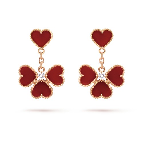 Sweet Alhambra effeuillage earrings Diamond Carnelian Rose gold