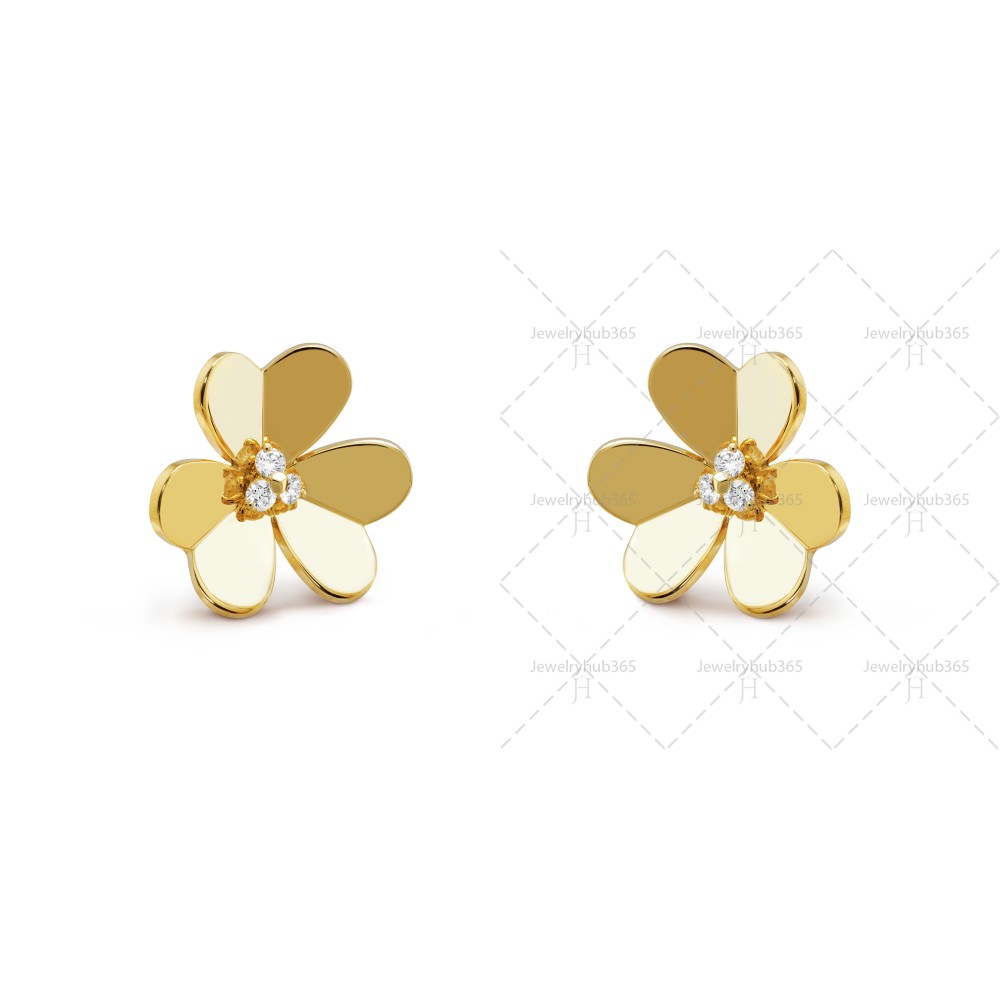 Frivole earrings large model 3-Diamond Yellow gold